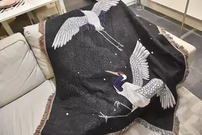 Black trend crane Japanese tapestry casual blanket retro blanket decorative blanket decorative blanket ins ukiyo-e retro Japan