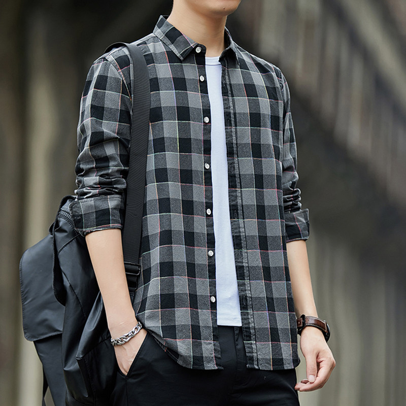 2022 New summer men's long sleeve shirt men's Korean version of trend men's plate shirt handsome coat