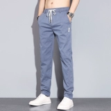 Мужские светлые летние тонкие эластичные спортивные приталенные штаны для отдыха, свободный прямой крой, на шнурках