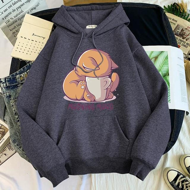 [Худи kawaii кот Cartoon Print женское худи с капюшоном]