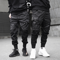 Men Ribbons Color Block Black Pocket Cargo Pants 2019 Harem