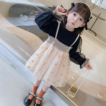 Girl Long Sleeve Dress Dress Autumn Dress 2021 New Children Fake Two Children Princess Veil Dress Foreign Air Baby Skirt