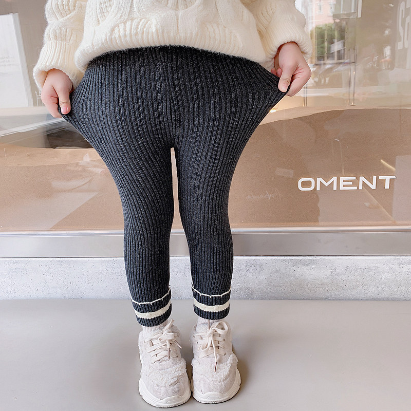 Girl Inside Hitch Pants Spring Autumn Clothing 2021 New Kids Knitted Pants Han Edition Children Casual Pants Woman Baby Long Pants