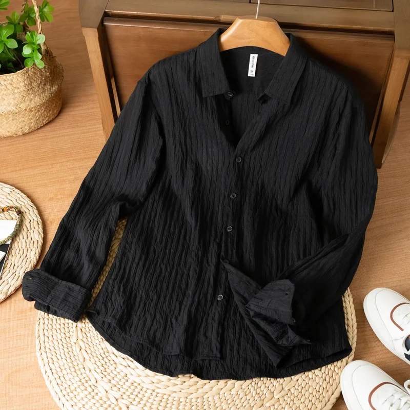 Black Shirt for Men, Stylish and Sophisticated, Spring/Summer Old Money Style, Casual Loose-Fitting Long-Sleeve Business Shirt, Thin Material