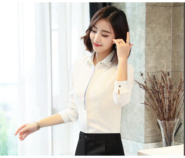 Xuân 2018 áo sơ mi trắng mới nữ dài tay áo sơ mi thu đông sơ mi công cụ chuyên nghiệp áo khoác voan mỏng