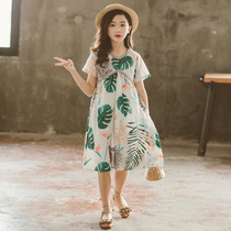 British Next Kiss summer Korean version of the girls dress in the big boy short-sleeved V-neck ethnic print doll skirt