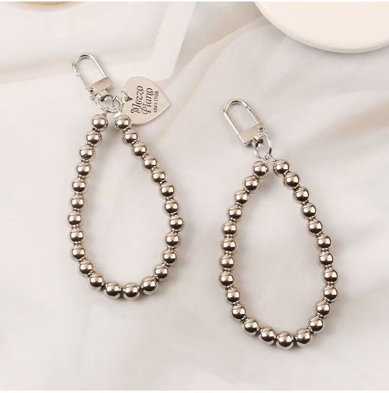 Original Versatile Silver Bead Chain Pendant Electroplated Heart Phone Case Charm Fashion Korean Style Ins Keychain Wholesale Original Versatile Silver Bead Chain Pendant Electroplated Heart Phone Case Charm Fashion Korean Style Ins Keychain Wholesale