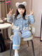 Korean Uamtor Kidsren's Pajamas Autumn and Winter New Coral Velvet Thickeneded Flannel Girls Home Wear Set