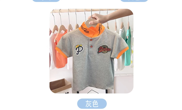 Quần áo trẻ em bé trai áo thun ngắn tay cotton tinh khiết bé trai mùa xuân và mùa hè thủy triều trẻ em trung và trẻ em nhỏ ve áo mùa hè trẻ em áo sơ mi POLO - Áo thun