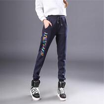 Phile Pei Le Spring Autumn Sports Pants Woman High Waist Elastic Waist Display Slim Loose Closing Small Leggings Pants Plus Suede Kharen Pants