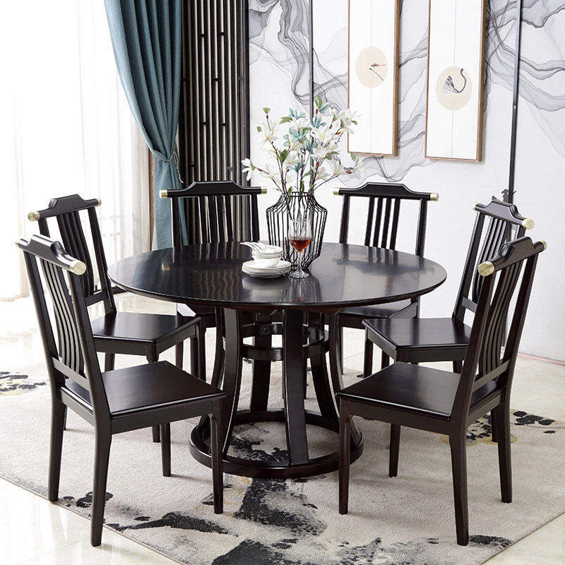 New Chinese style all solid wood dining table and chairs home round 1 3 meters restaurant table and chair combination 4-10 people small apartment round