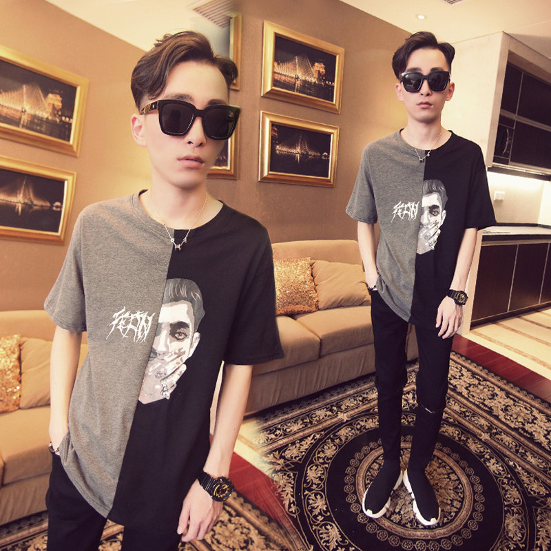 TIM呆呆男装夏季新款短袖T恤日系宽松个性印花体恤青年潮流T恤衫