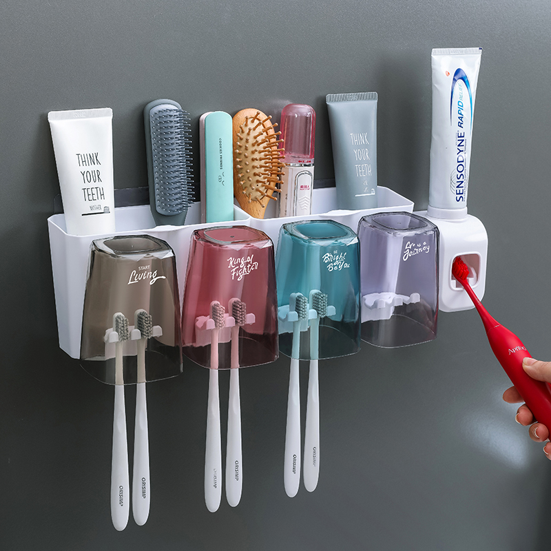 Toothbrush shelve brushing cup gargling hanging wall-style dressing room free of punch wall-hanging mesh red containing layer holder dental cylinder suit