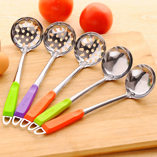 Stainless steel hot pot spoon tableware colander Small spoon cookware set Household long handle spoon Kitchen supplies Kitchenware