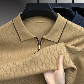 Autumn and winter men's thin sweater lapel long-sleeved t-shirt 2025 new style cashmere jacquard sweater pullover base Autumn and winter men's thin sweater lapel long-sleeved t-shirt 2025 new style cashmere jacquard sweater pullover base