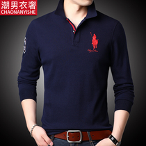 Mens solid color long-sleeved T-shirt with collar embroidered T-shirt mens cotton blood Pate Paul sports polo shirt