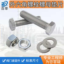 316 stainless steel hexagon Bolt external hexagon screw one bolt one nut one flat pad set screw nut