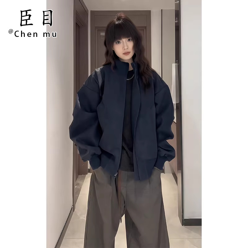 Navy Blue American-Style Flight Jacket for Men, Spring Cleanfit Unisex Baseball Jacket with a High-End, Cool and Handsome Look