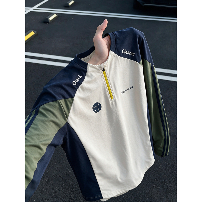 American-Style Sports Half-Zip Long-Sleeve T-Shirt for Men, Autumn Raglan Sleeve Sweatshirt, Badminton Uniform, Basketball and Football Training Shirt American-Style Sports Half-Zip Long-Sleeve T-Shirt for Men, Autumn Raglan Sleeve Sweatshirt, Badminton Uniform, Basketball and Football Training Shirt