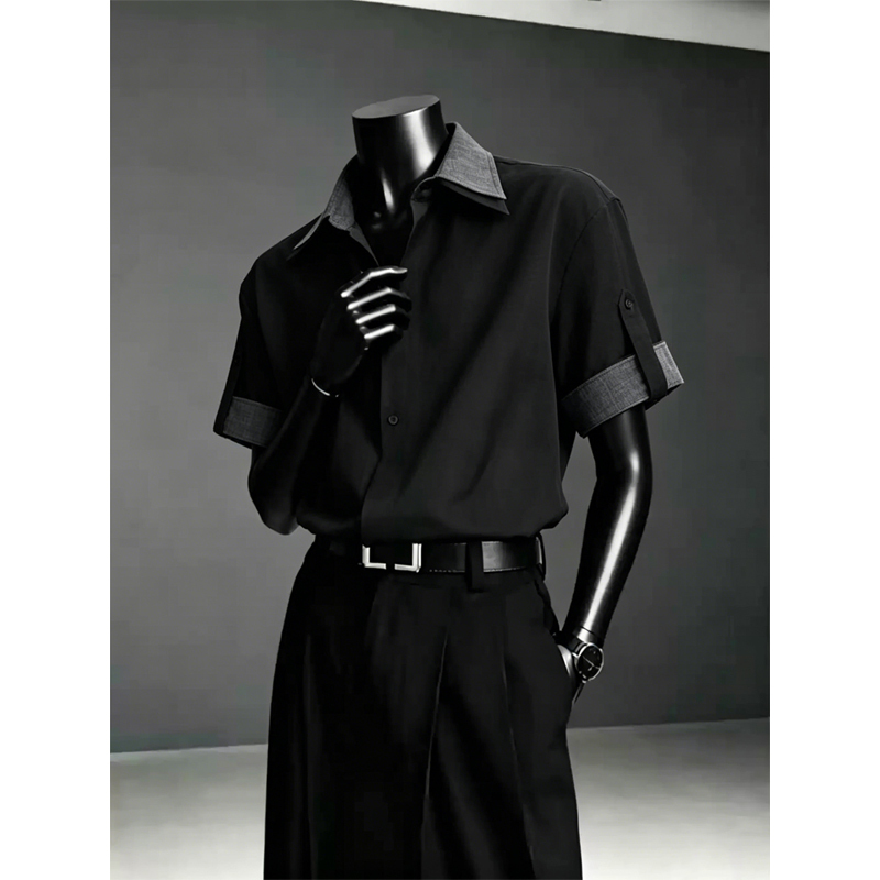 Black Faux Two-Piece Double-Collar Linen Shirt Short-Sleeve Men's Summer Naples Godfather Shirt Breathable Cool Jacket Black Faux Two-Piece Double-Collar Linen Shirt Short-Sleeve Men's Summer Naples Godfather Shirt Breathable Cool Jacket