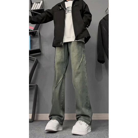 American vibe pants men's spring and autumn high street bootcut jeans retro niche design straight pants