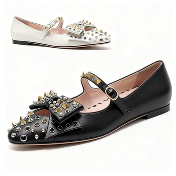 2025 new autumn rivet bow ballet shoes