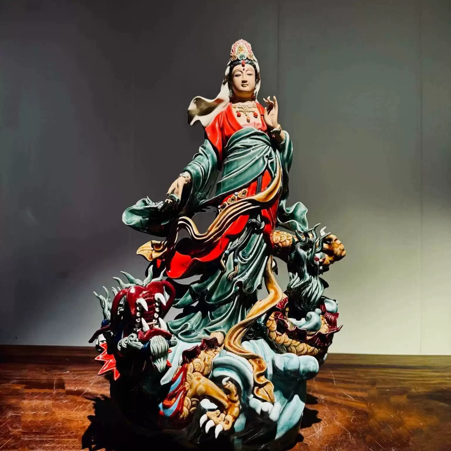 林偉東手工石灣陶瓷仕女擺件新中式門廳裝飾人物工藝品