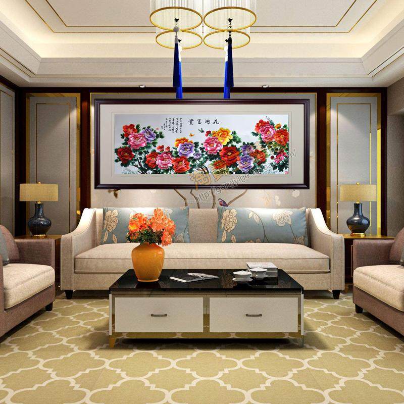 Su Embroidery Finished Product Living Room Painting Decoration Hanging Painting Embroidery Peony Brand New Upgrade Silk Thread Flowers Open Rich