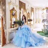 Синее свадебное платье, наряд маленькой принцессы, реквизит для фотографии, популярно в интернете, по фигуре