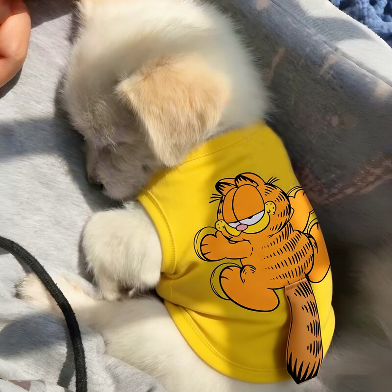Dog Vest for Spring and Summer, Cute Cartoon Coffee Cat with 3D Tail T-Shirt, Breathable Puppy Teddy Bichon Clothes