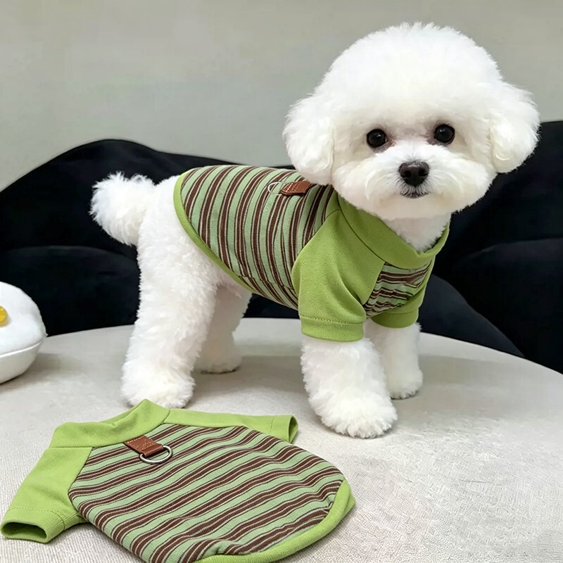 Dog Clothes for Spring and Summer with Leash Clip, Striped Shirt, Two-Legged Outfit for Small Puppies, Bichon, Teddy, Pomeranian, Base Shirt