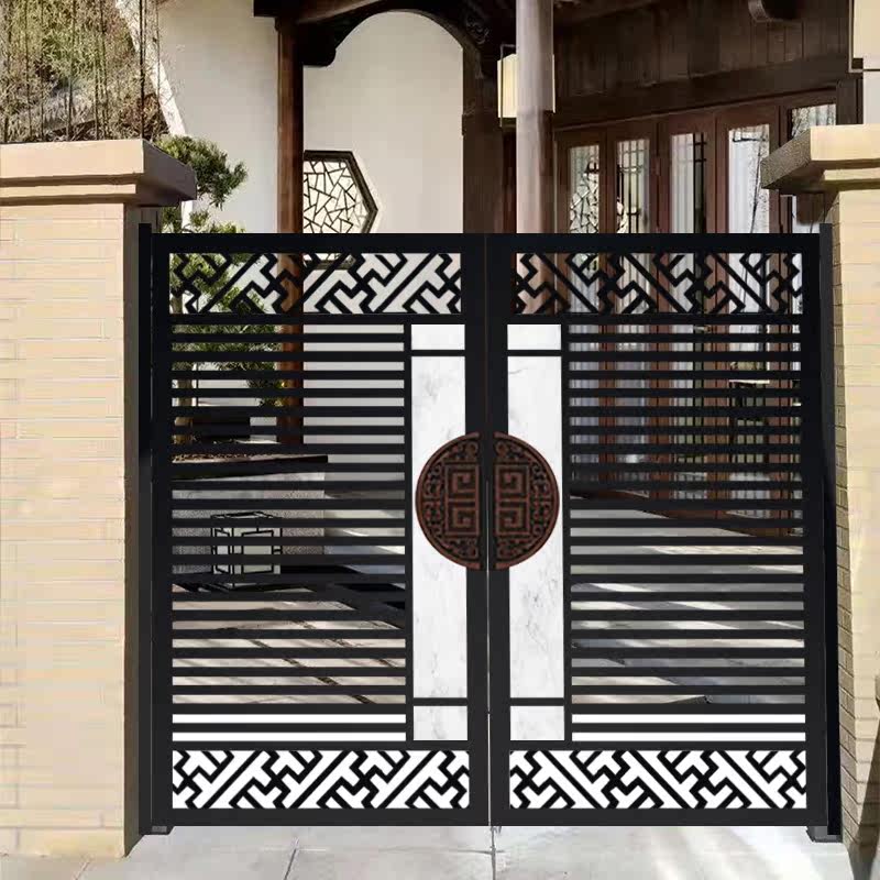 Rural Aluminum Art Stainless Steel Marble Villa Courtyard Door Garden Wall Guard Rail Double Door Countryside Gate Set