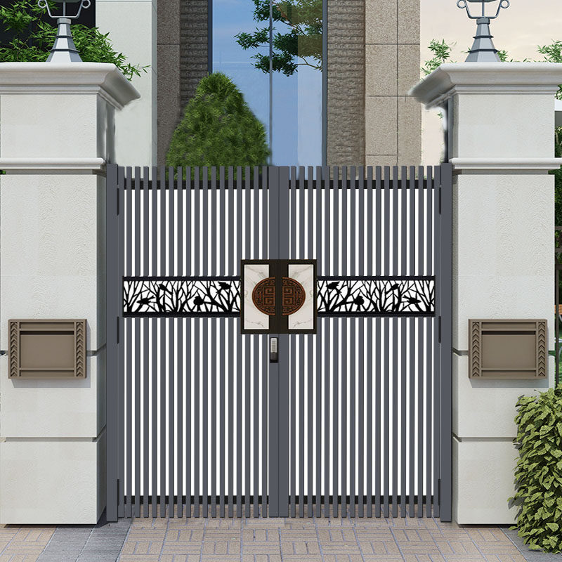 New courtyard door wrought iron gate carved stainless steel garden entry door single open double switch rural village fence door