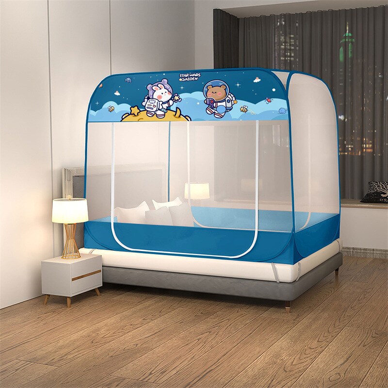 Mosquito nets free of mounting multi-spec cartoon printed children anti-fall double door pull chain Mongolian bag mosquito nets encrypted u-type