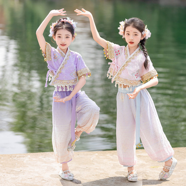 Minority Exotic Dai Clothing Girls Chinese Style Han Dynasty Tang Suit Kidsren's Dance Performance Clothing Set