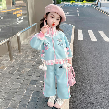 Girls Suits Spring and Autumn 2024 New Style Baby Girls Fashionable Clothes Children Internet Celebrity Cartoon Sports Two-Piece Set