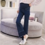 Bà bầu quần jeans ống rộng mùa xuân Phụ nữ mang thai quần dài cạp cao nâng bụng dạ quần quần bầu mùa hè