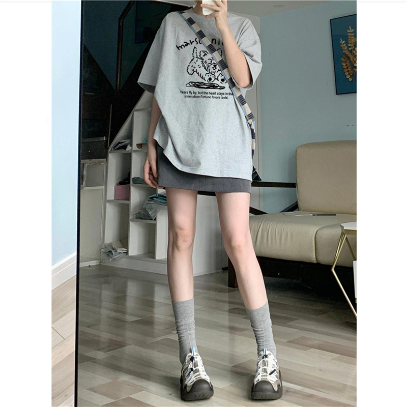 Pure Cotton Summer Regular Shoulder American Retro Short-Sleeve T-Shirt for Women 2026 New Popular Style Loose and Lazy High-End Top