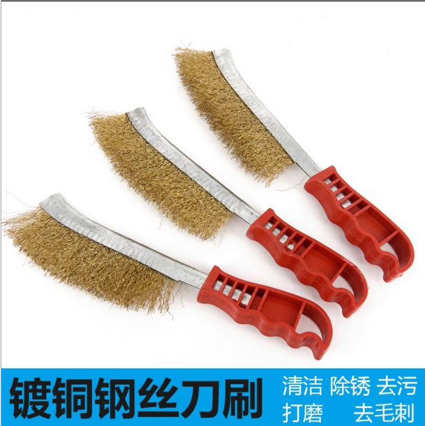 Knife wire brush copper-plated copper wire brush industrial rust removal metal cleaning brush polishing with small wire knife brush iron brush