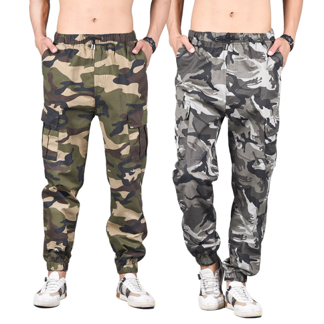 Summer thin wear-resistant camouflage pants men's small-foot overalls men's casual pants leg-tie work clothes ກາງເກງປະກັນໄພຜູ້ຊາຍ