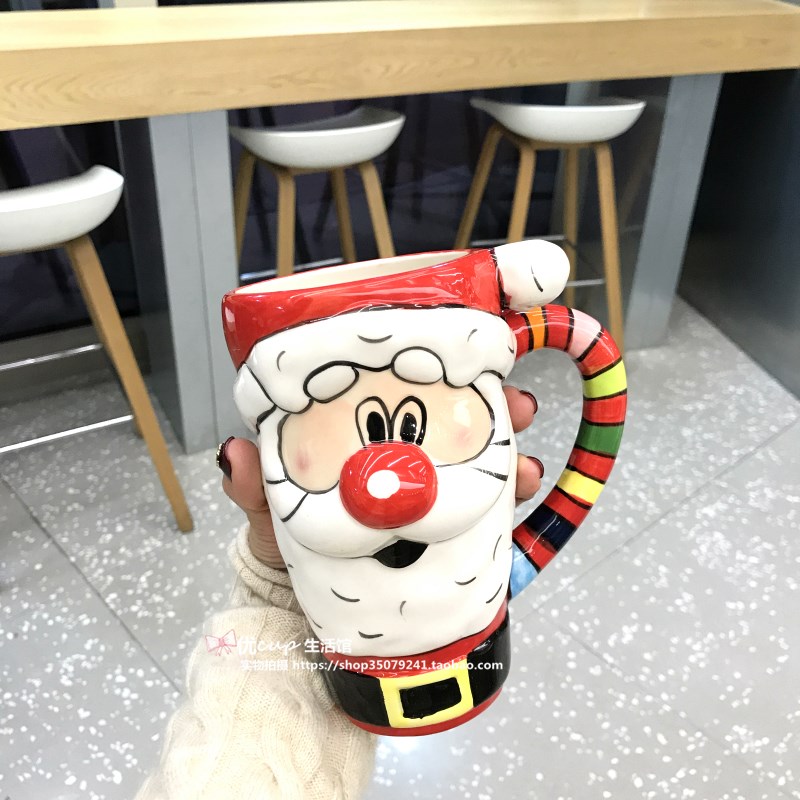 Santa Claus milu deer breakfast milk cup of large capacity office coffee cup express cartoon gift porcelain cup