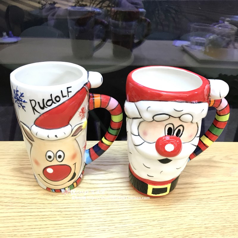 Santa Claus milu deer breakfast milk cup of large capacity office coffee cup express cartoon gift porcelain cup