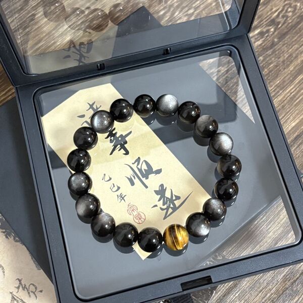 Natural Obsidian, Silver Obsidian, Tiger Eye Stone Bracelet for Men and Women, Blue Tiger Eye Stone Single-Circle Bracelet, Beaded Versatile Couple's Bracelet