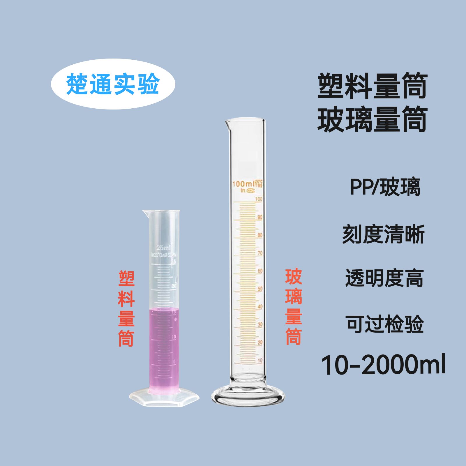 塑料量筒25ml玻璃量筒A级可过检土壤有效硼检测10ml25ml50ml100ml