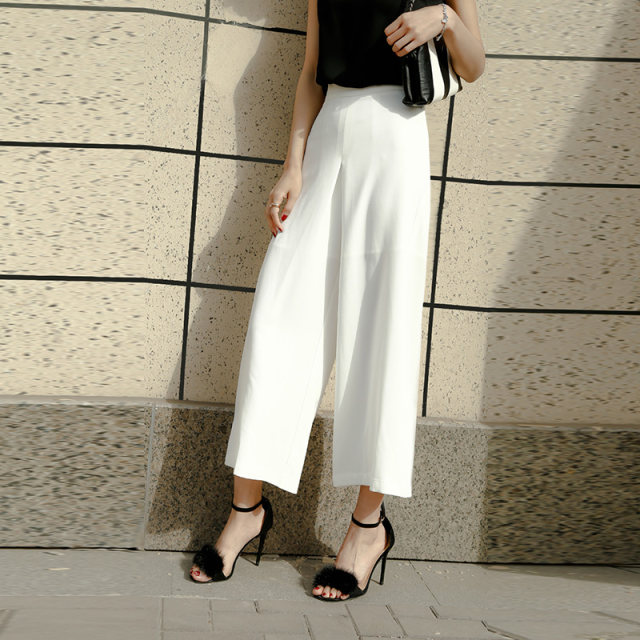 Designed white chiffon wide-leg pants for women summer high-waisted straight slim nine-point thin casual drape pants for women