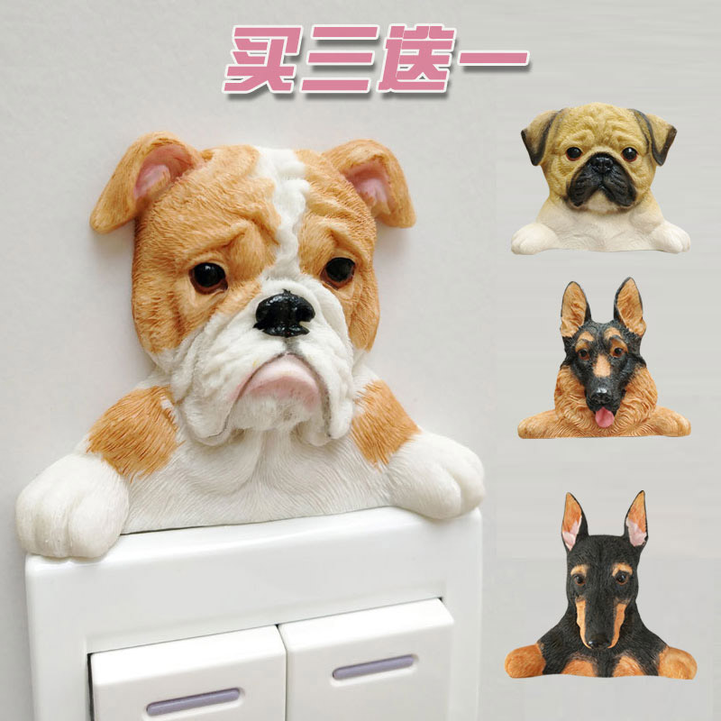 Switch stickers wall stickers creative cartoon animals cute dog socket panel protective cover bedroom decoration stickers 3d stereo