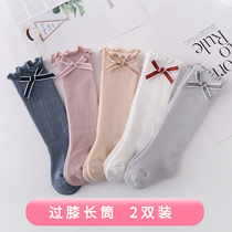 Girls stockings over the knee spring and autumn thin cute bow cotton childrens high socks 0-1-3 years old cotton socks