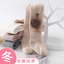 Girl Lian Pants Socks Fall Winter Hair Circles Thickening Baby Conjoined Socks Large PP Medium Thickness Warm Outside Wearing Childrens Underpants Socks