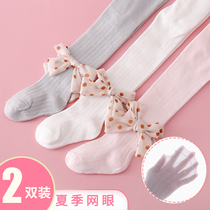 Summer childrens mesh anti-mosquito socks girls pantyhose bow thin pantyhose baby baby leggings ultra-thin