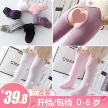Spring and autumn childrens pantyhose Pure cotton large pp one-piece socks can open the file Baby girl baby leggings socks thin section